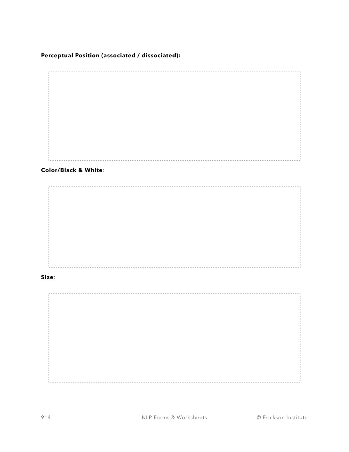 Visual Sub-Modalities Exploration Worksheet - Neuro Linguistic Programming 2
