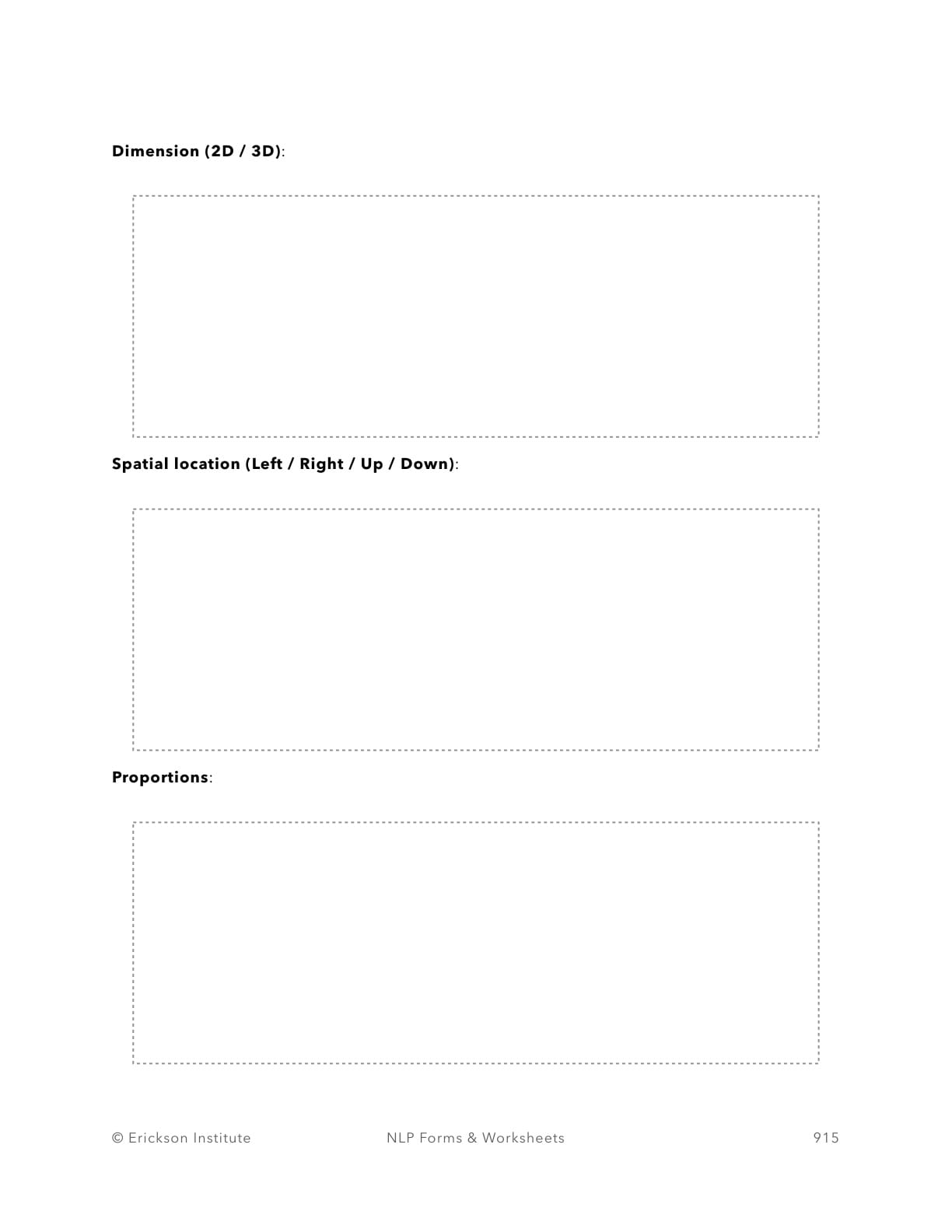 Visual Sub-Modalities Exploration Worksheet - Neuro Linguistic Programming 3