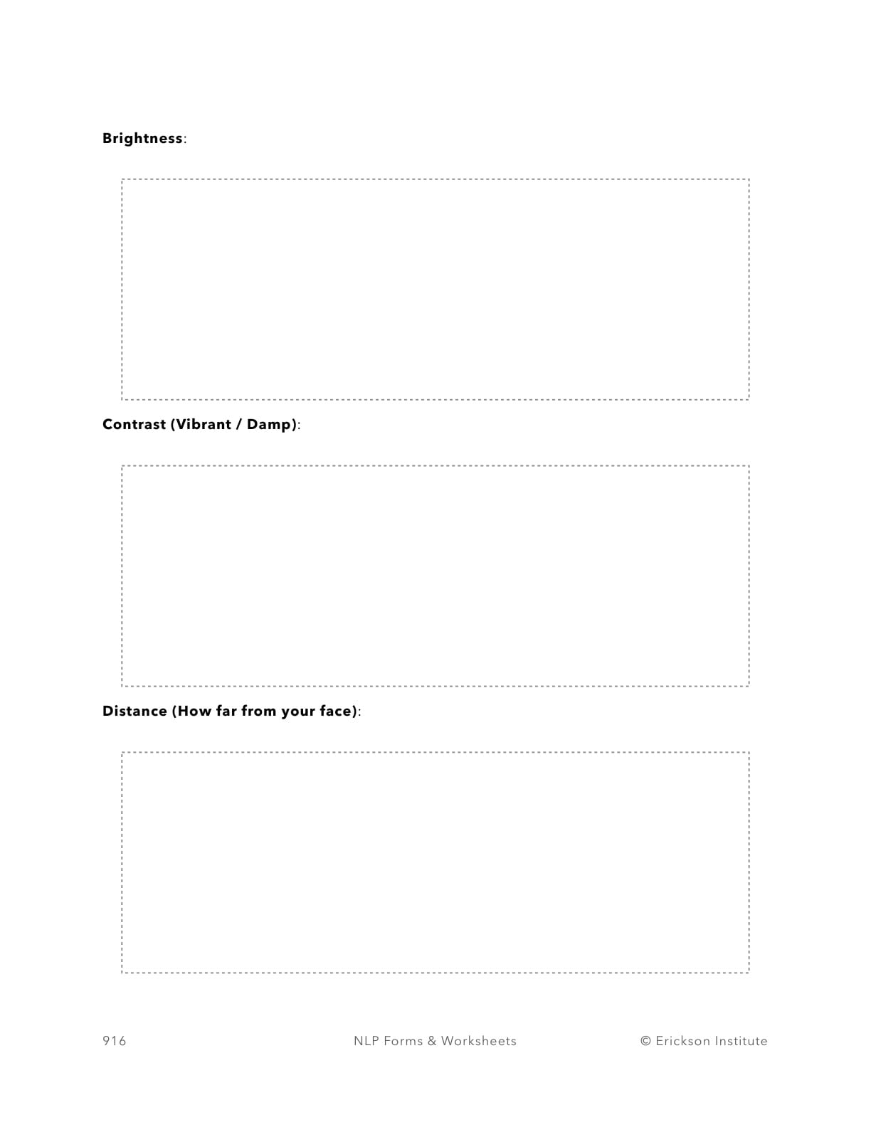 Visual Sub-Modalities Exploration Worksheet - Neuro Linguistic Programming 4