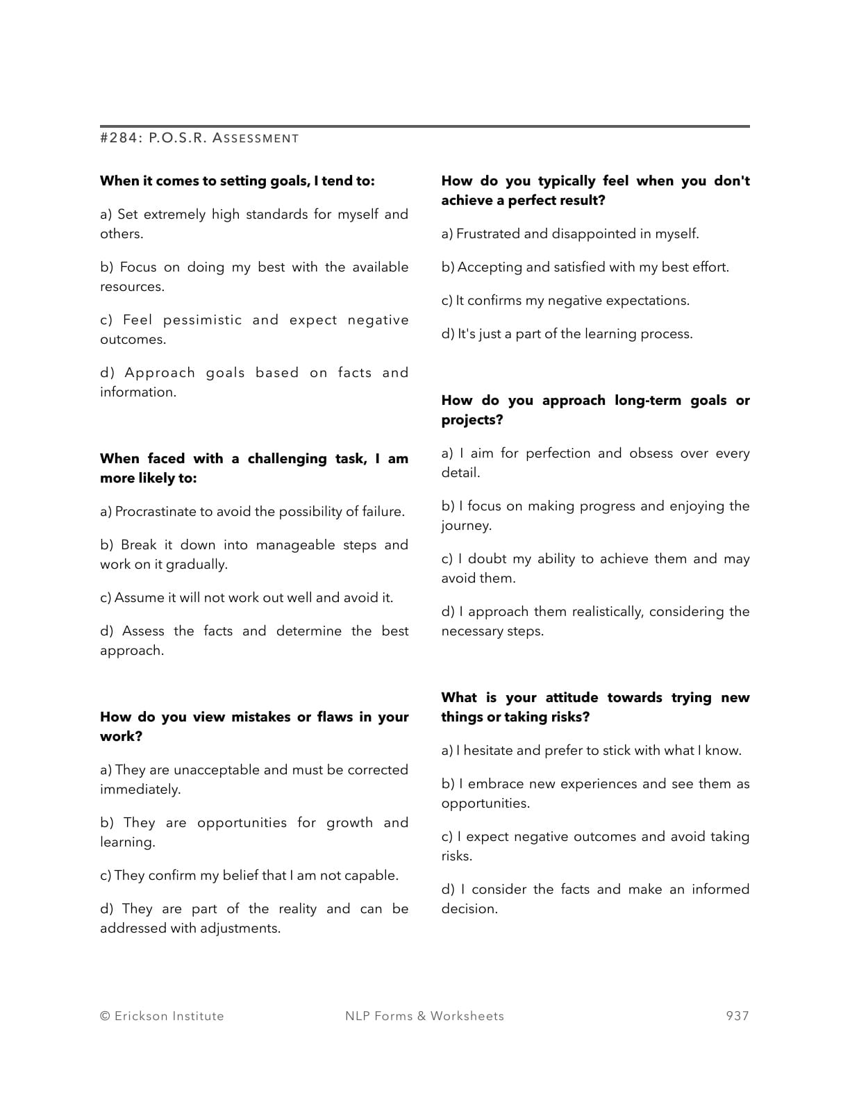 P.O.S.R. Assessment - Neuro Linguistic Programming 1