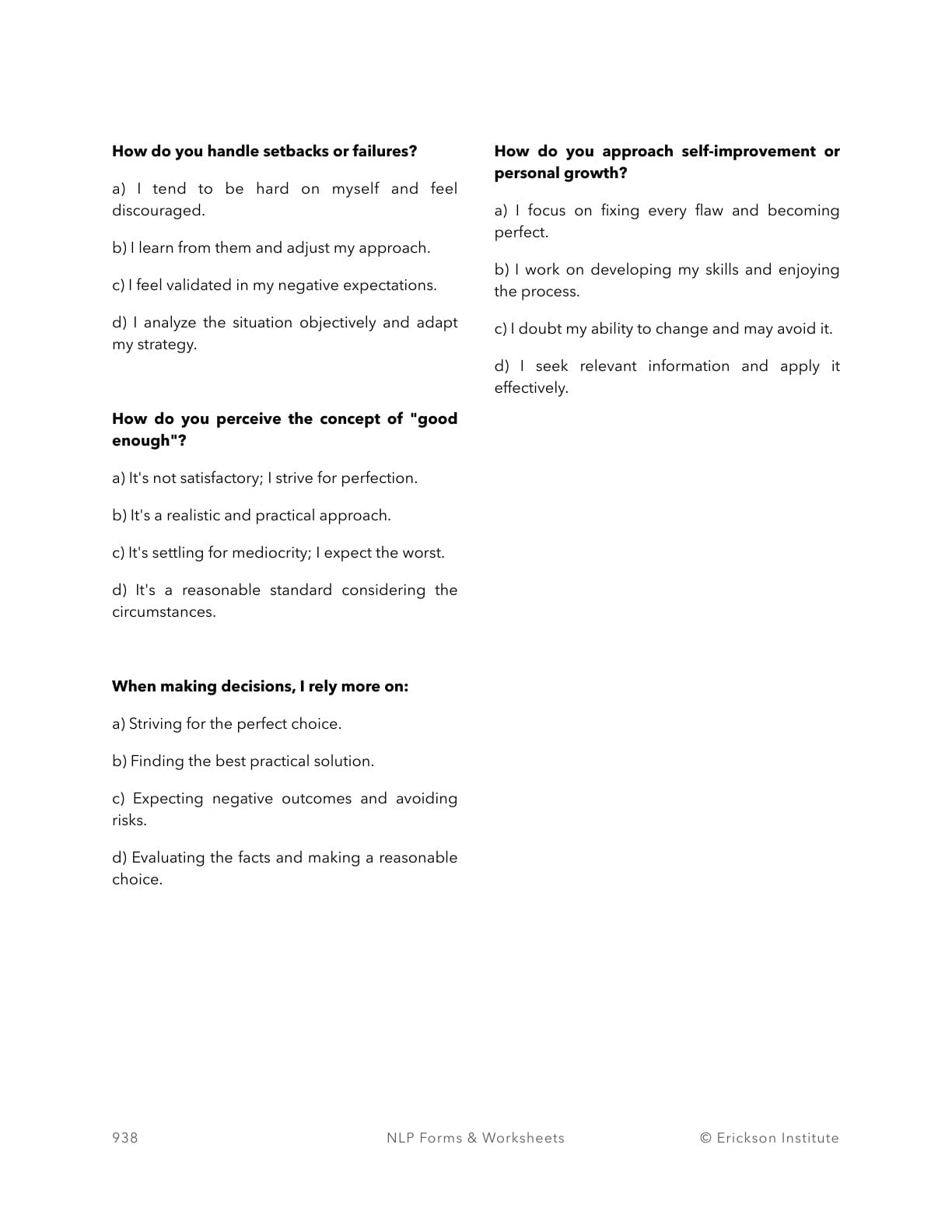 P.O.S.R. Assessment - Neuro Linguistic Programming 2