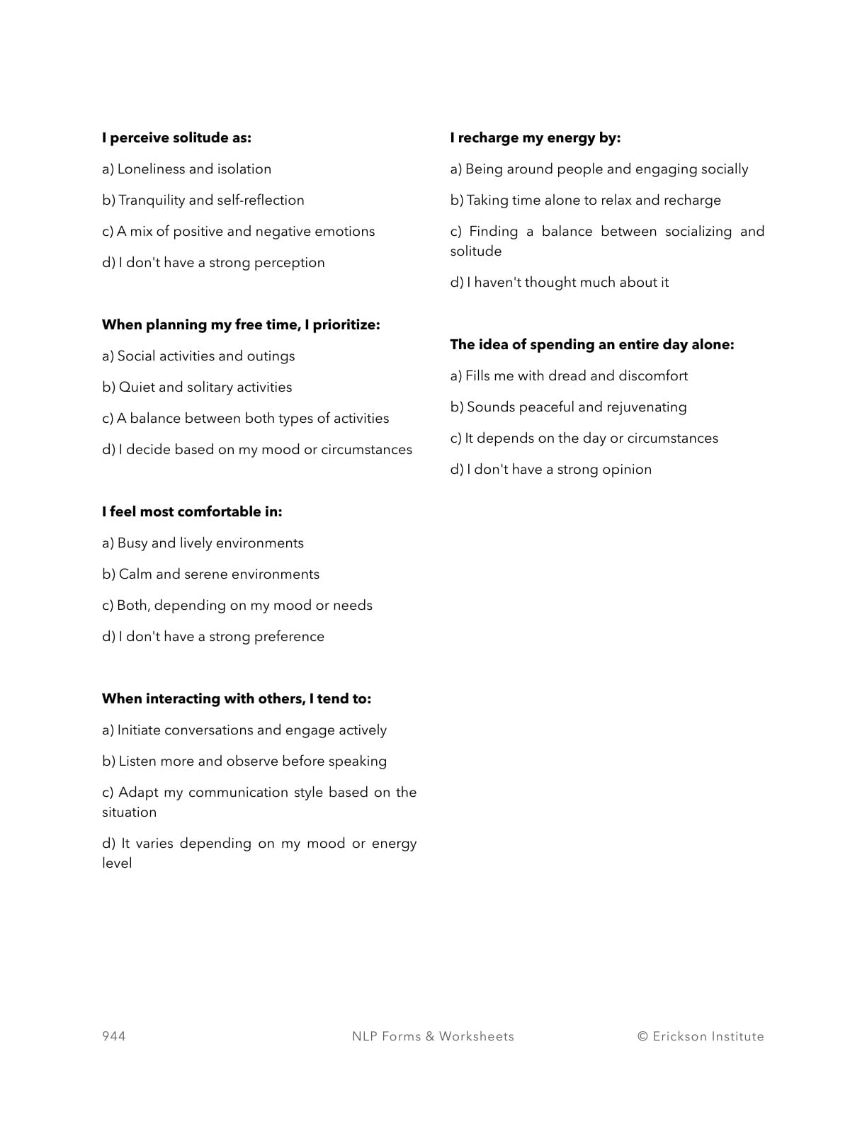 Extrovert / Introvert / Ambivert Assessment - Neuro Linguistic Programming 2