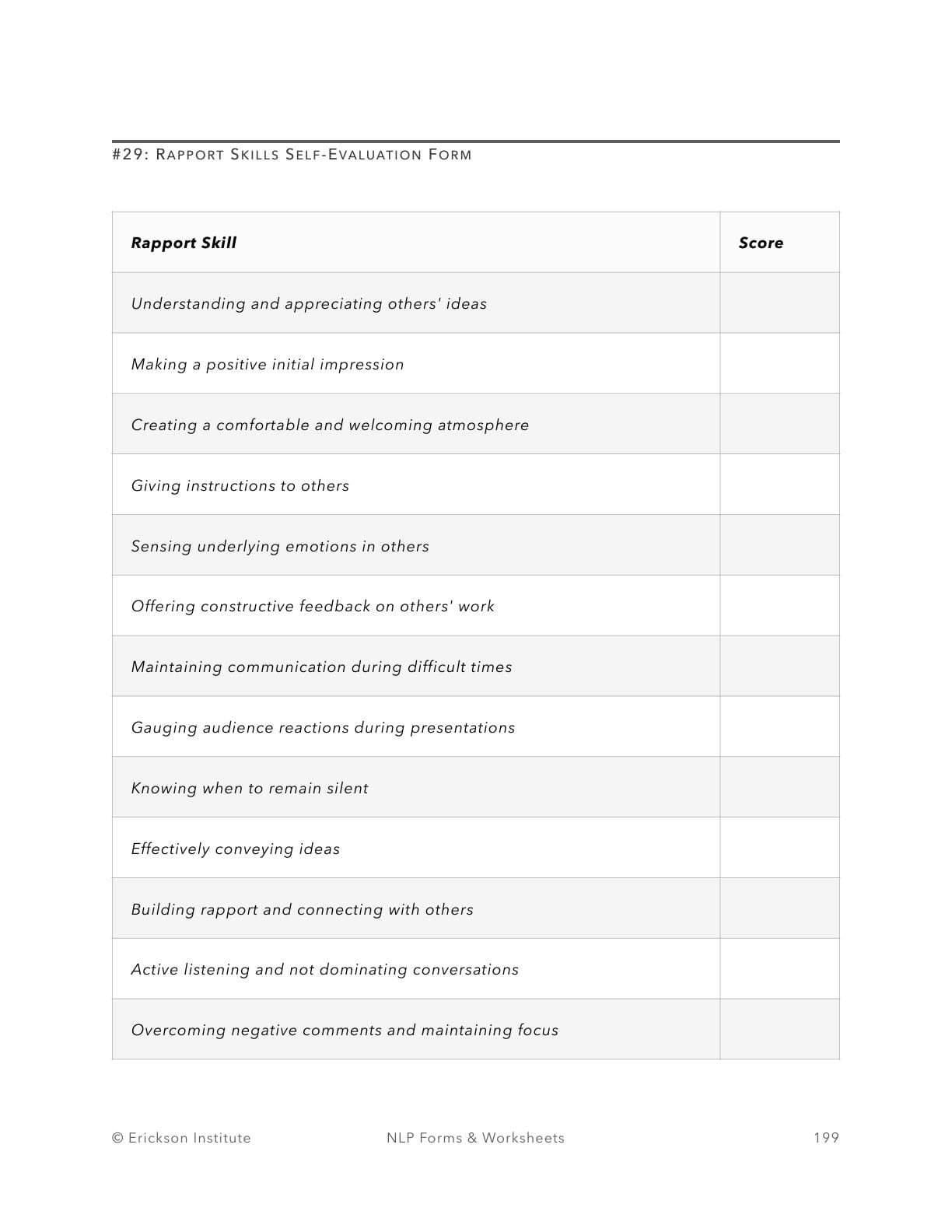 Rapport Skills Self-Evaluation Form - Neuro Linguistic Programming 1