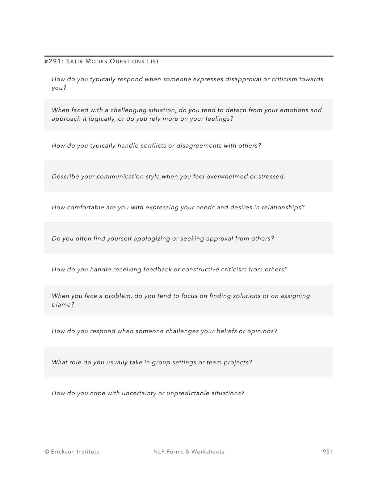 Satir Modes - Examination Answers - Neuro Linguistic Programming 1