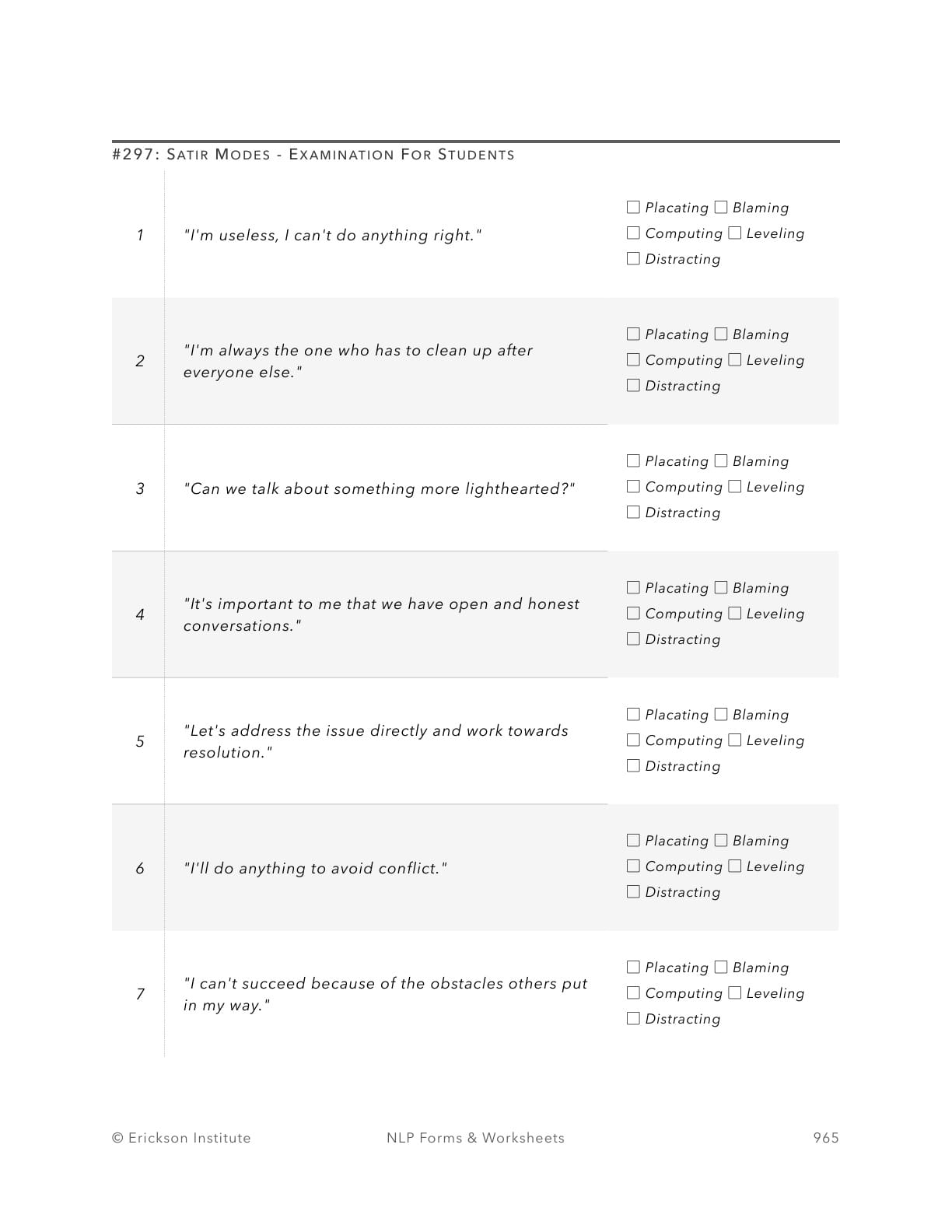 Satir Modes - Examination Answers - Neuro Linguistic Programming 1