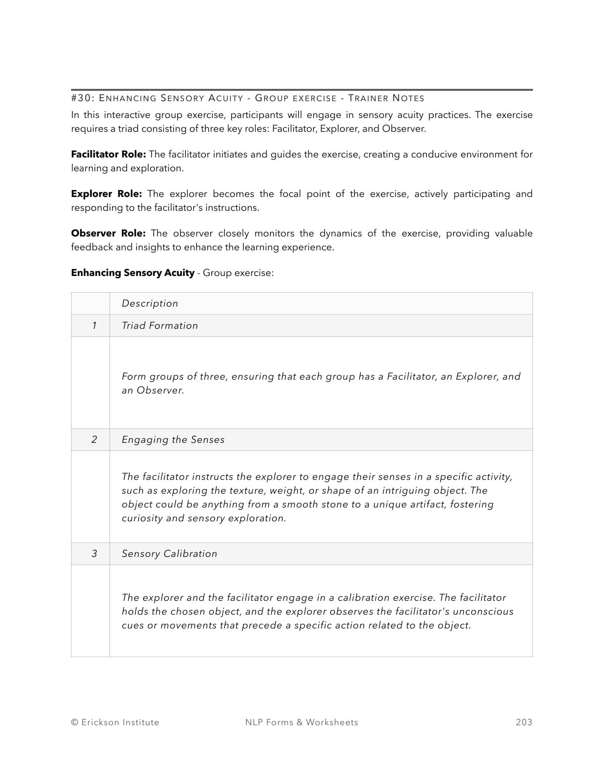 Enhancing Sensory Acuity - Participant Feedback Form - Neuro Linguistic Programming 1