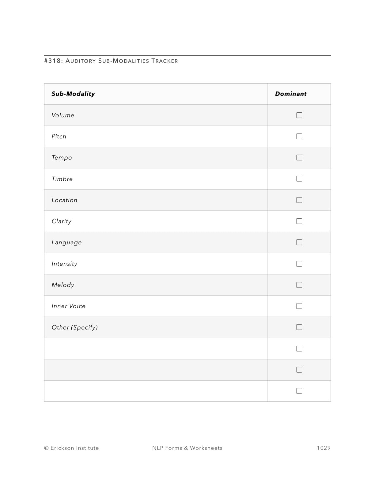 Kinesthetic Sub-Modalities Tracker - Neuro Linguistic Programming 1