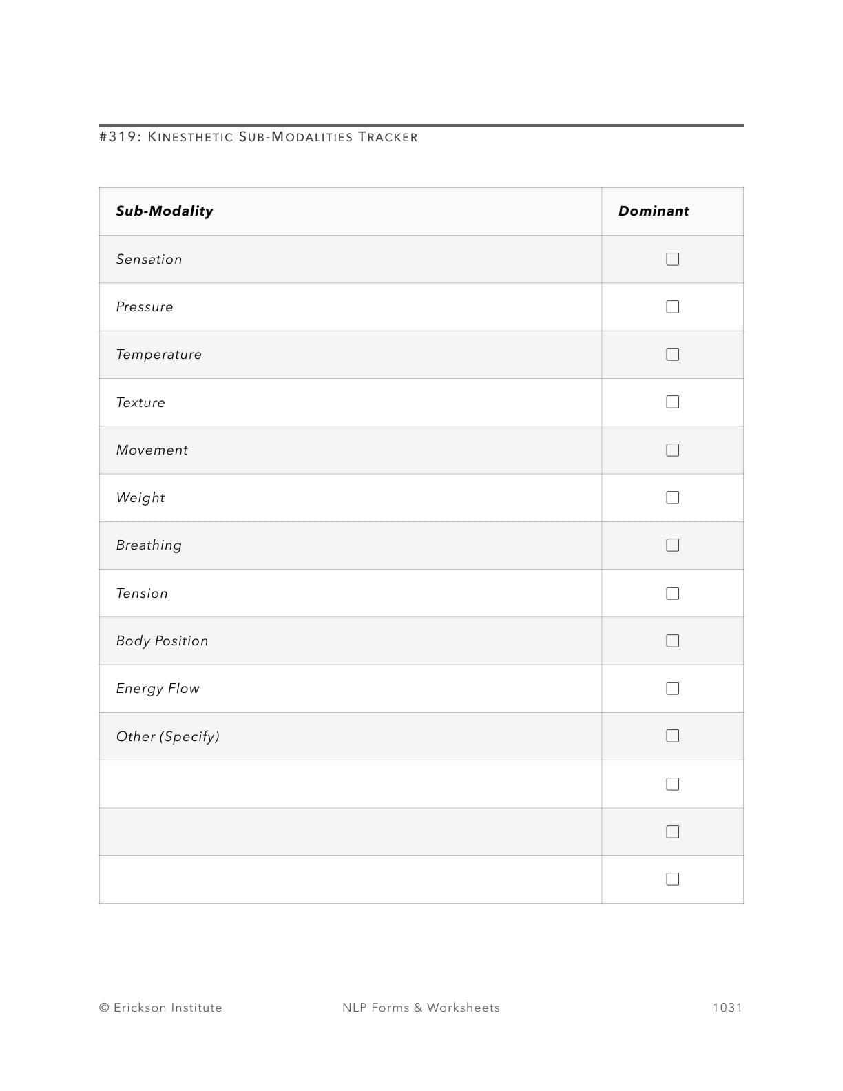 Kinesthetic Sub-Modalities Tracker - Neuro Linguistic Programming 1