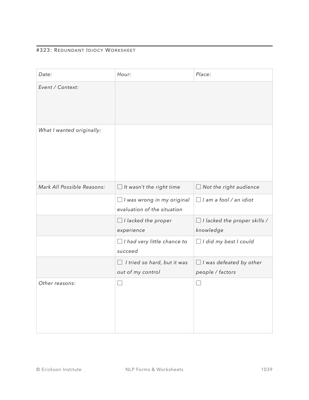 Mistakes Into Experience Worksheet - Neuro Linguistic Programming 1