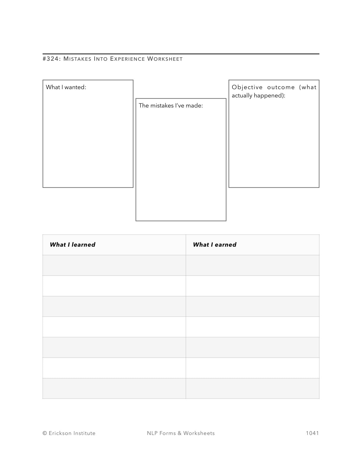 Mistakes Into Experience Worksheet - Neuro Linguistic Programming 1