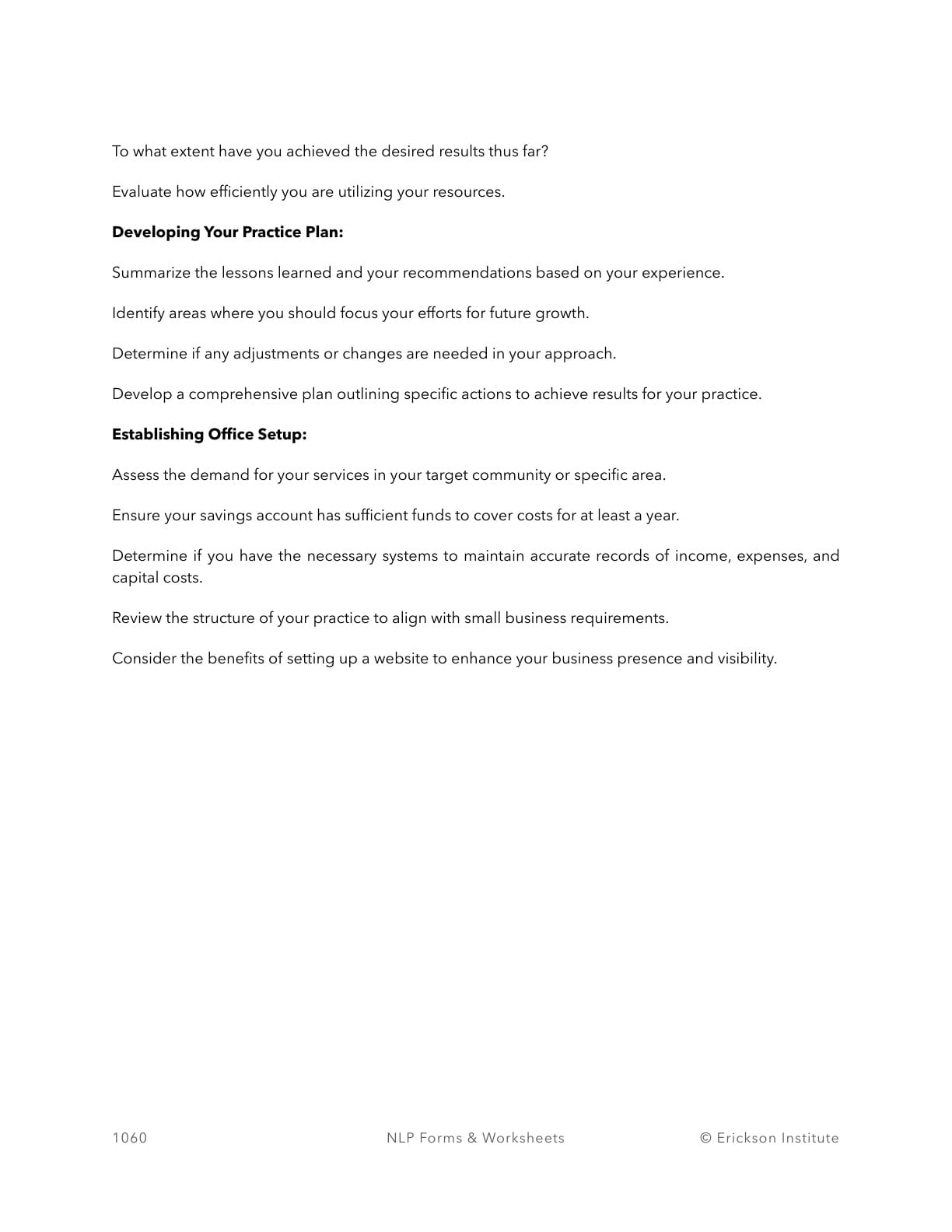 Strategic Practice Plan Worksheet - Neuro Linguistic Programming 2