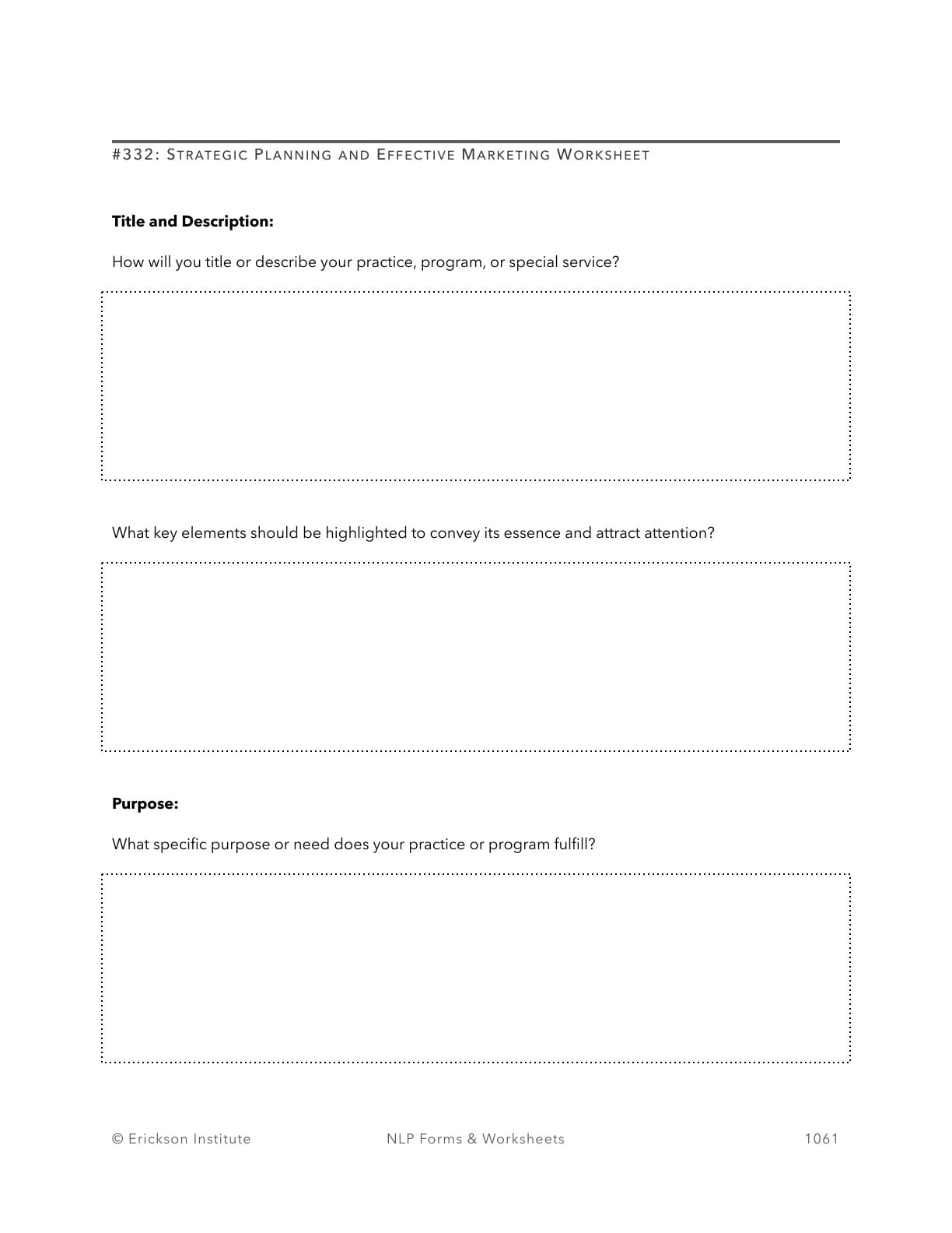 Strategic Planning and Effective Marketing Worksheet - Neuro Linguistic Programming 1