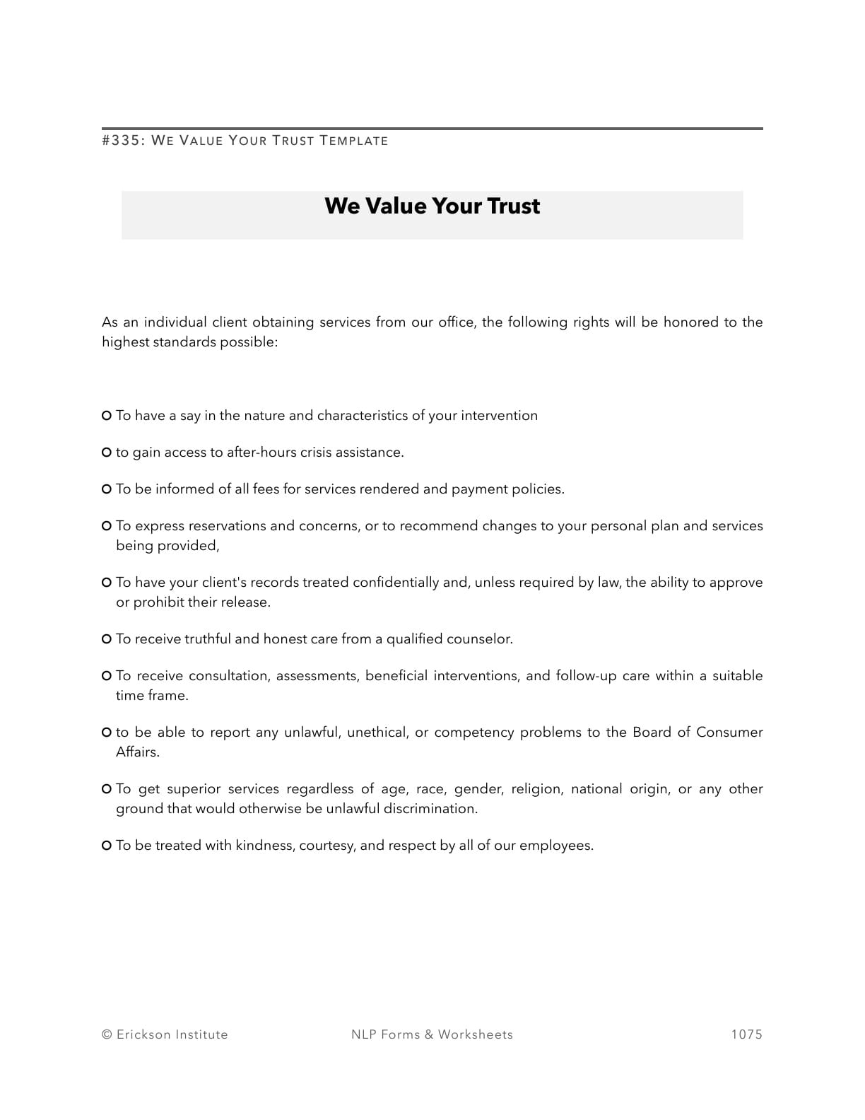 We Value Your Trust Template - Neuro Linguistic Programming 1