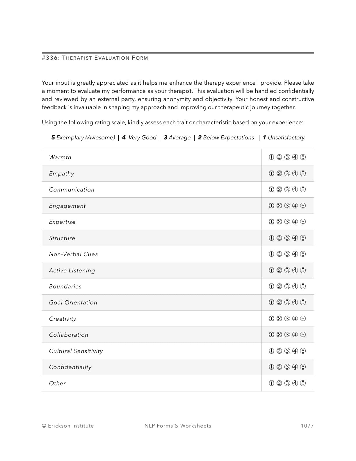 Therapist Evaluation Form - Neuro Linguistic Programming 1