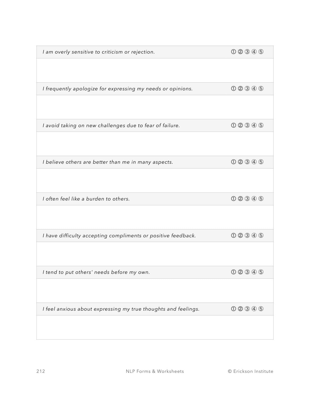Low Self-Esteem Reframes Worksheet - Neuro Linguistic Programming 2