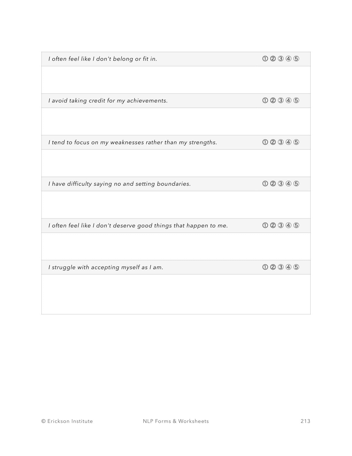 Low Self-Esteem Reframes Worksheet - Neuro Linguistic Programming 3