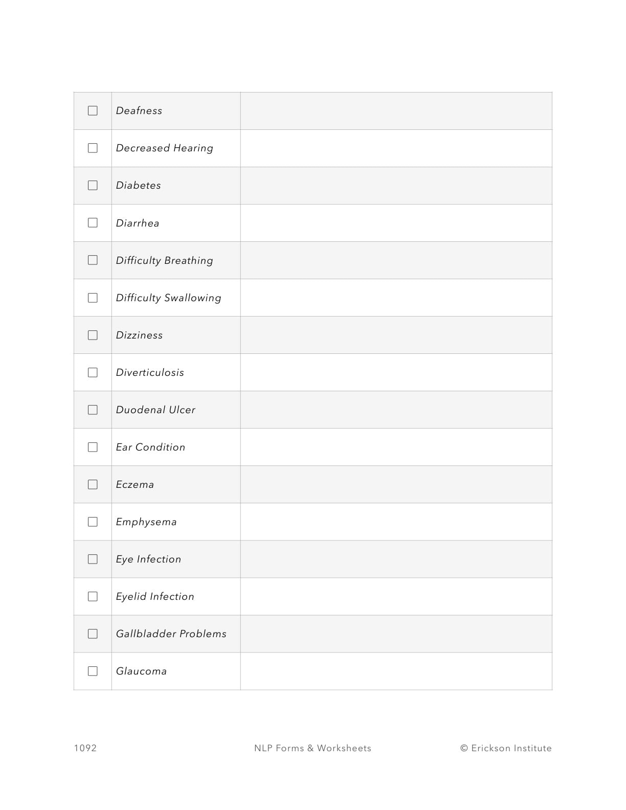 Comprehensive Medical Issues Checklist - Neuro Linguistic Programming 2
