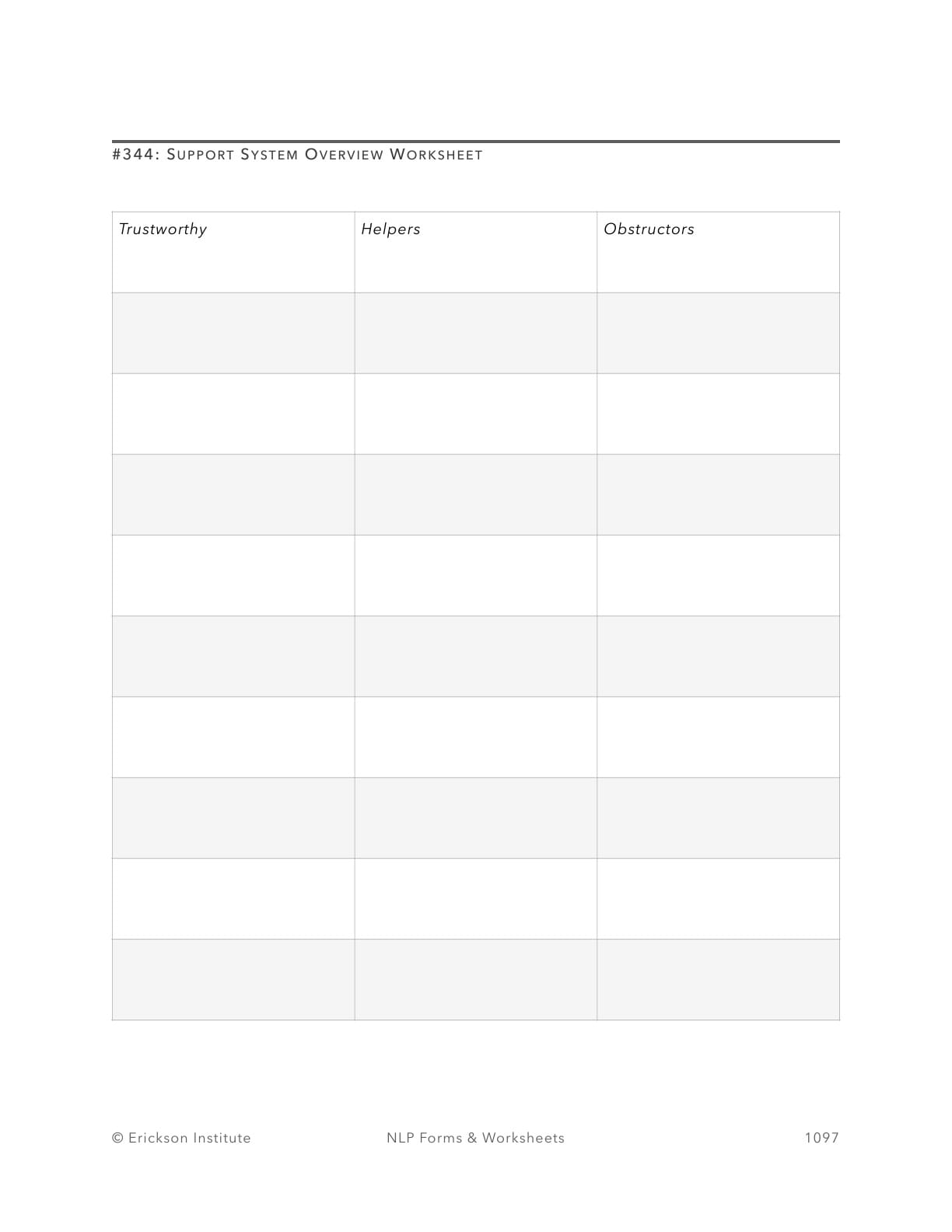 Support System - Detractors Worksheet - Neuro Linguistic Programming 1