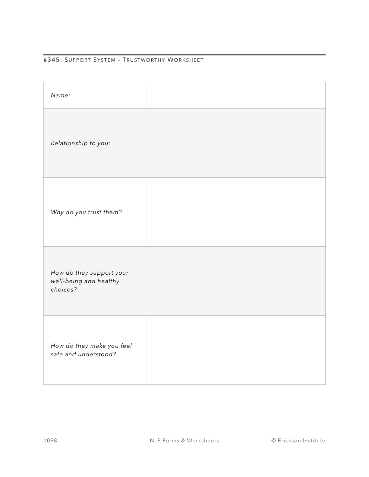 Support System - Detractors Worksheet - Neuro Linguistic Programming 1