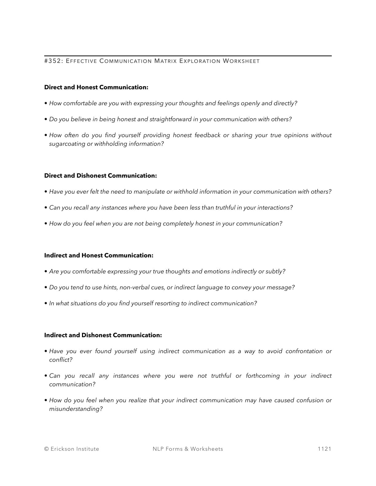 Effective Communication Matrix Exploration Worksheet - Neuro Linguistic Programming 1
