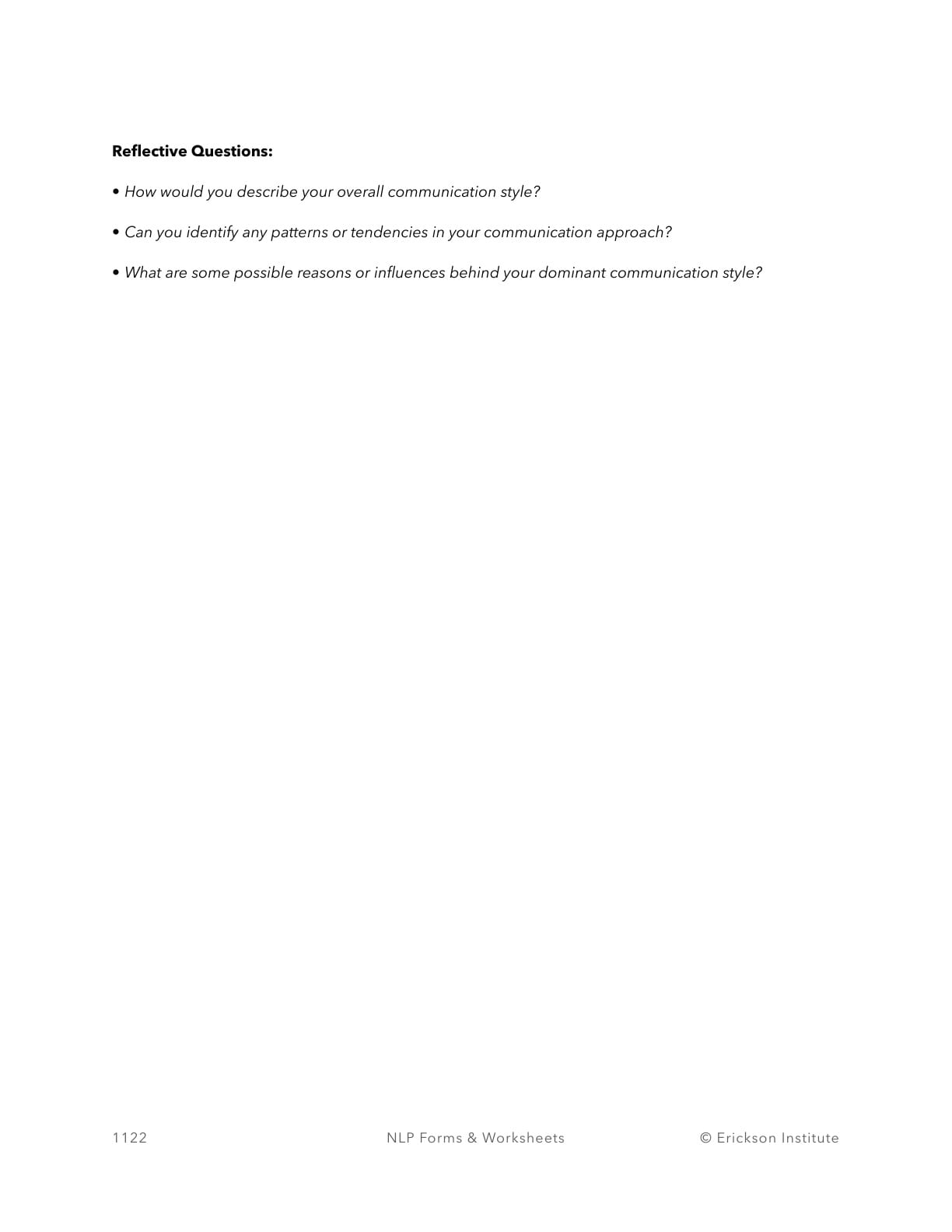 Effective Communication Matrix Exploration Worksheet - Neuro Linguistic Programming 2