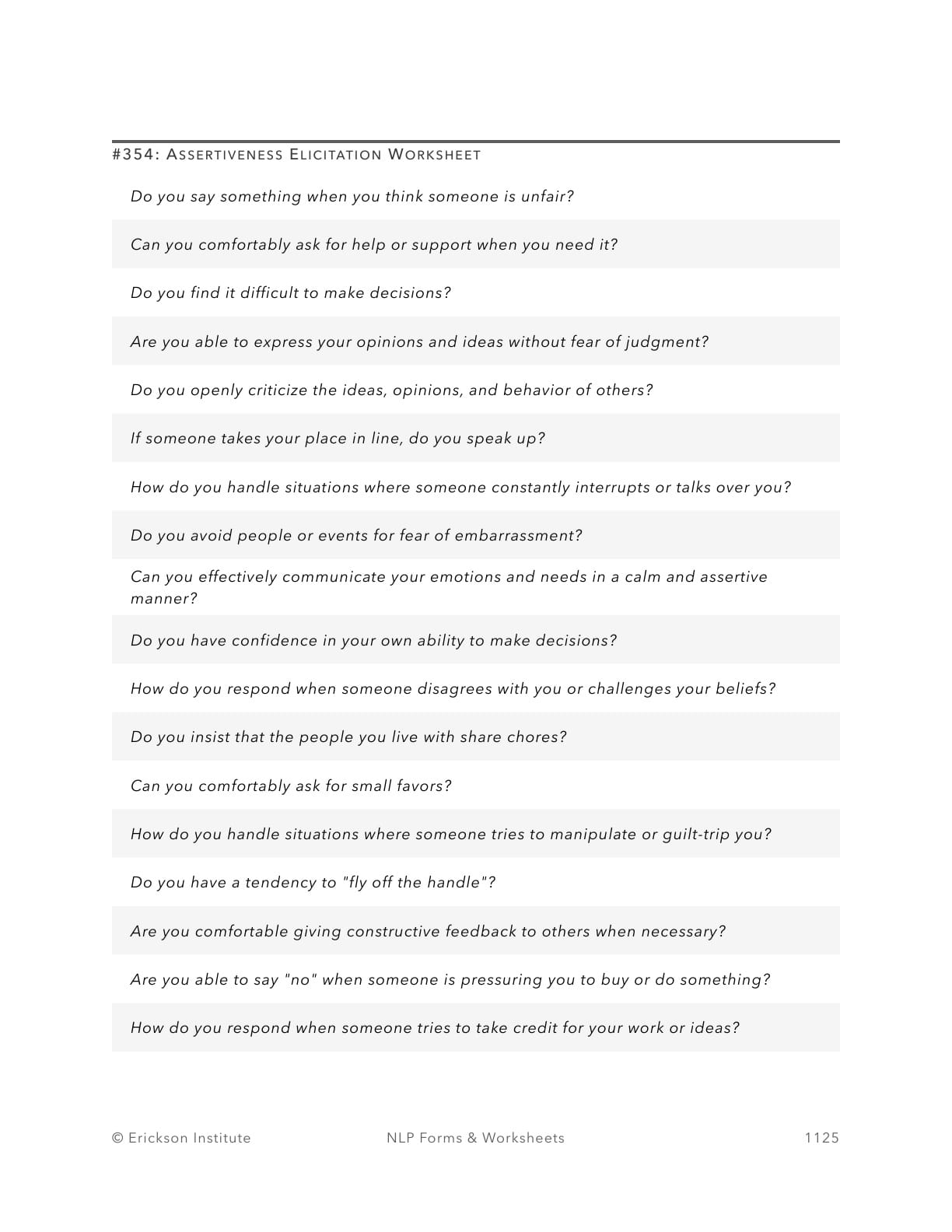 Assertiveness Elicitation Worksheet - Neuro Linguistic Programming 1