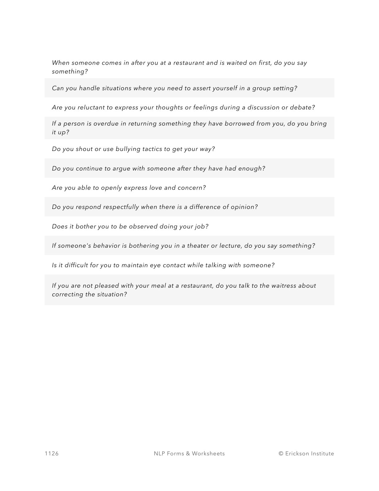 Assertiveness Elicitation Worksheet - Neuro Linguistic Programming 2