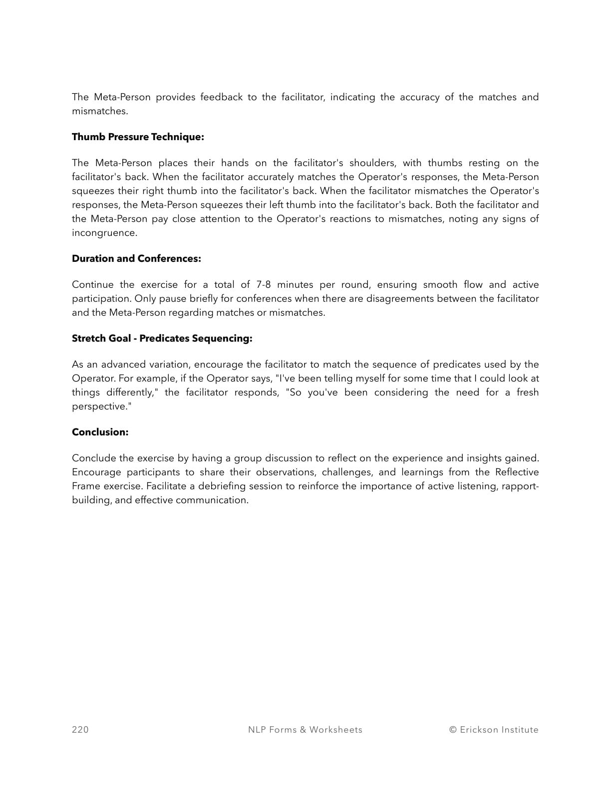 Reflective Frame - Group Exercise Trainer Notes - Neuro Linguistic Programming 2