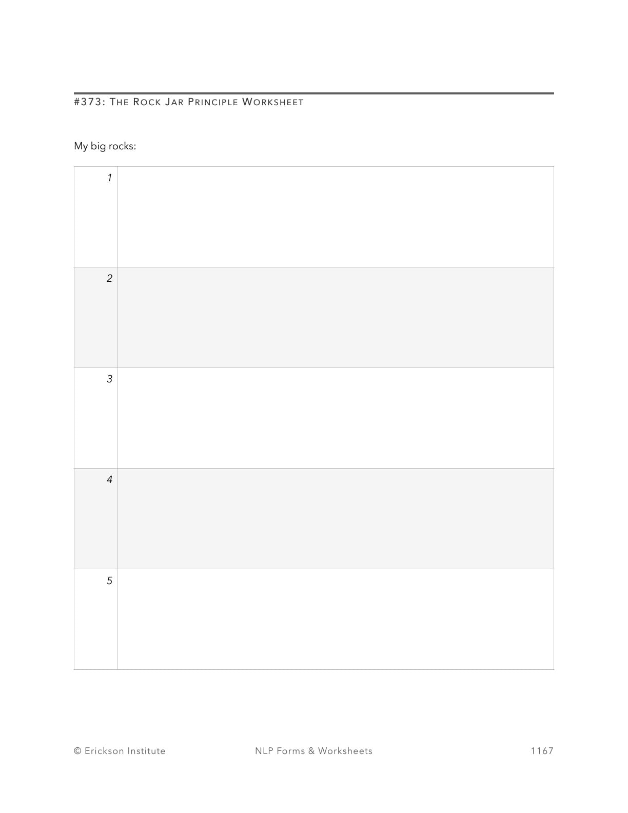 The Rock Jar Principle Worksheet - Neuro Linguistic Programming 1