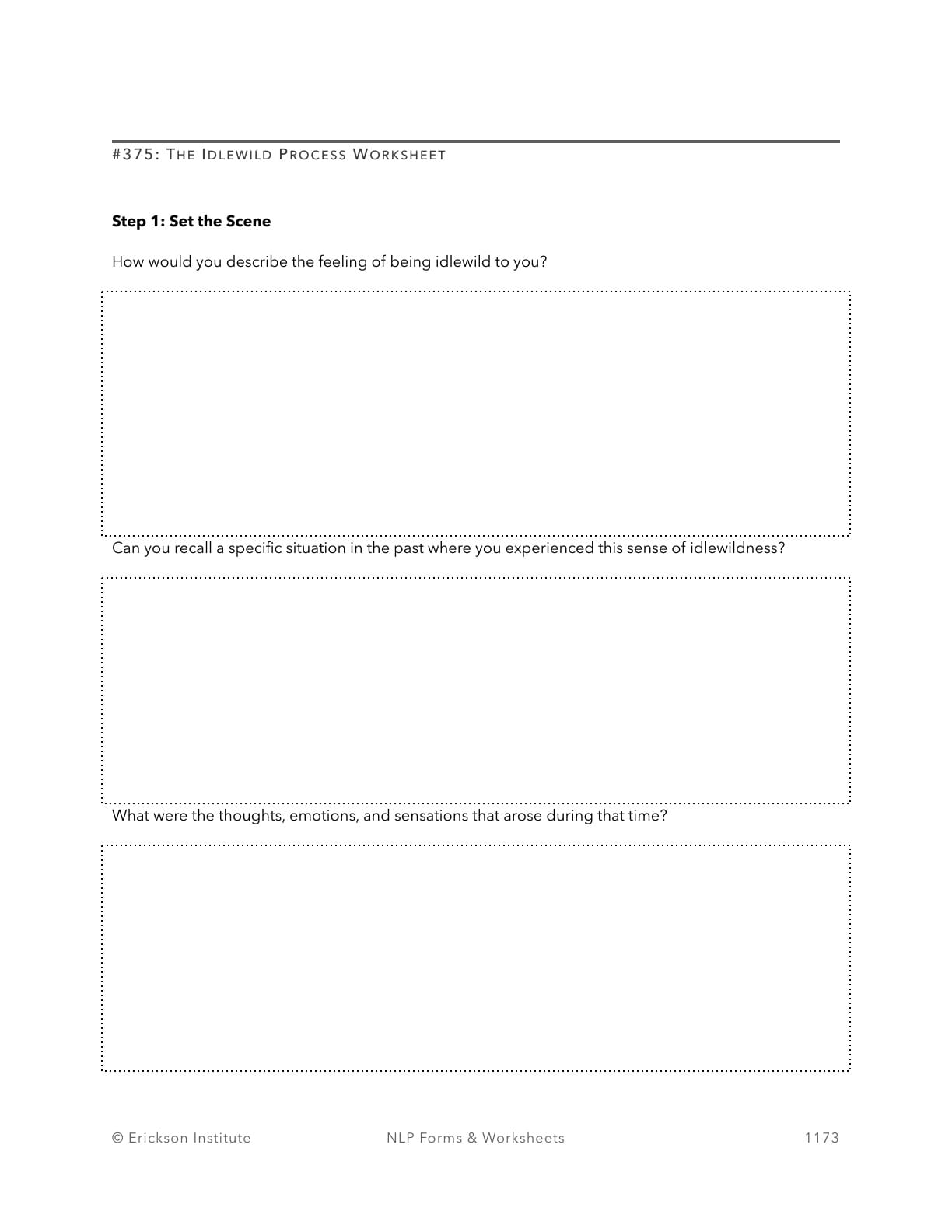 The Idlewild Process Worksheet - Neuro Linguistic Programming 1