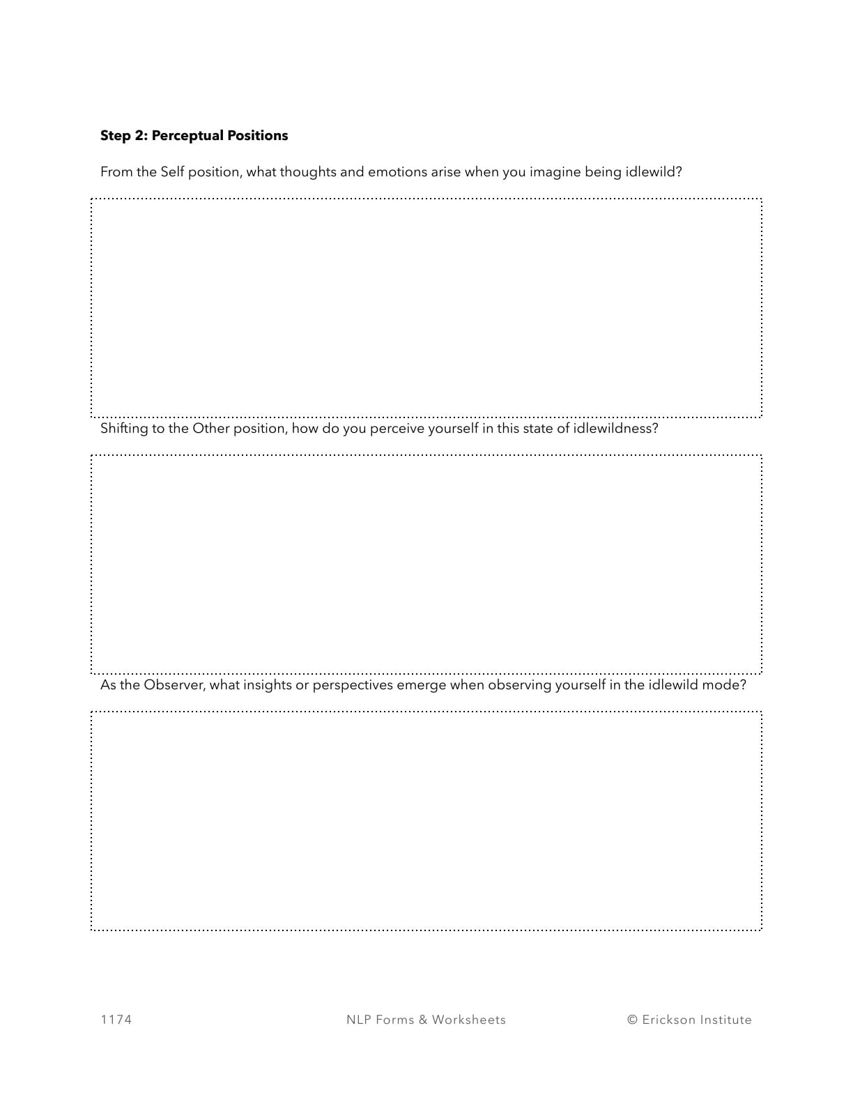 The Idlewild Process Worksheet - Neuro Linguistic Programming 2
