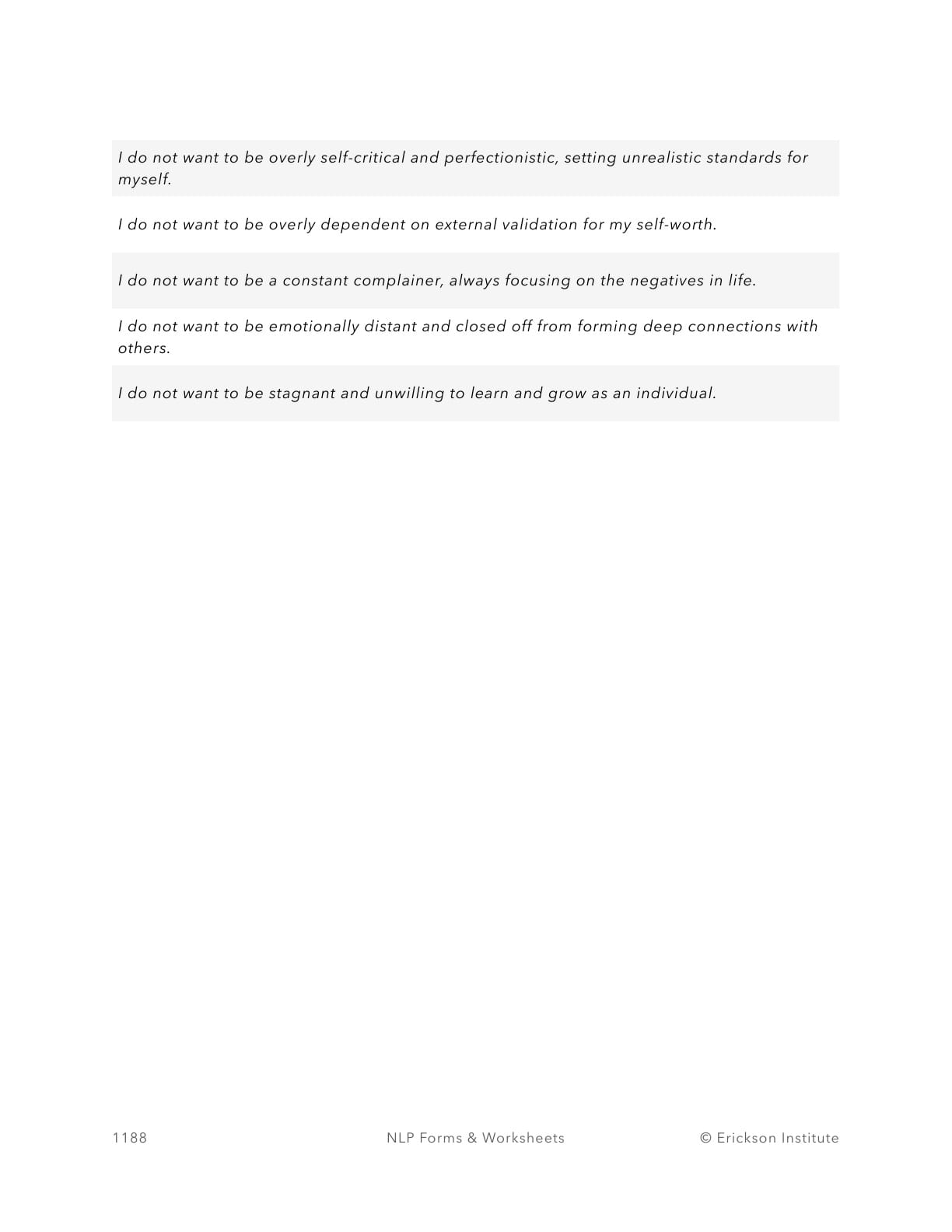 Deficiency Index Worksheet (Examples) - Neuro Linguistic Programming 2