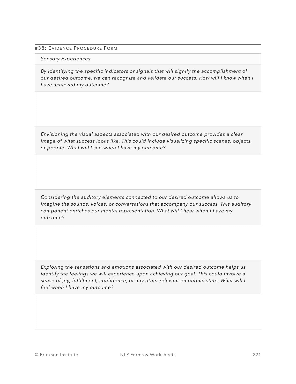Evidence Procedure Form - Neuro Linguistic Programming 1