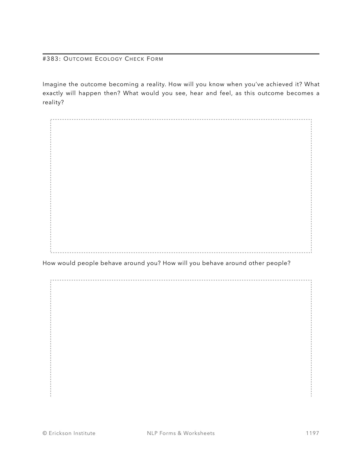 Outcome Ecology Check Form - Neuro Linguistic Programming 1