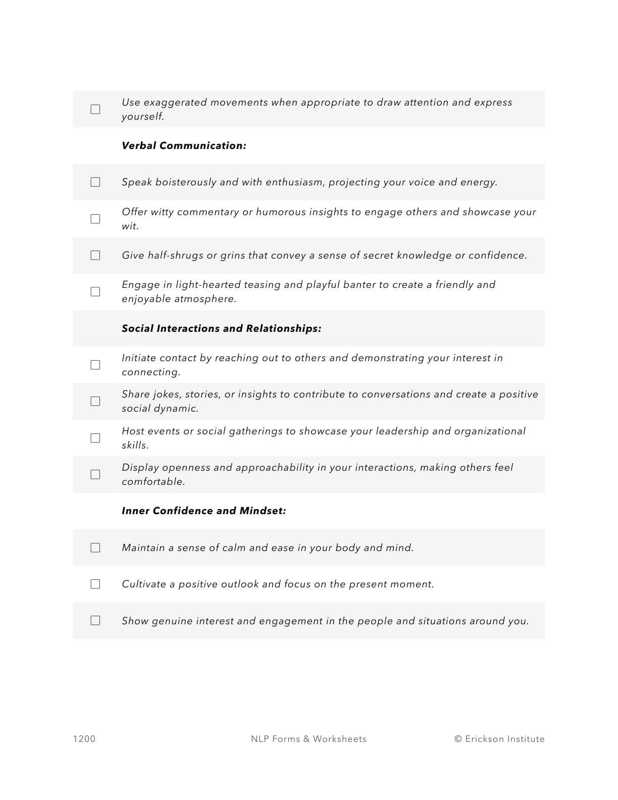 Confidence Installation Checklist - Neuro Linguistic Programming 2