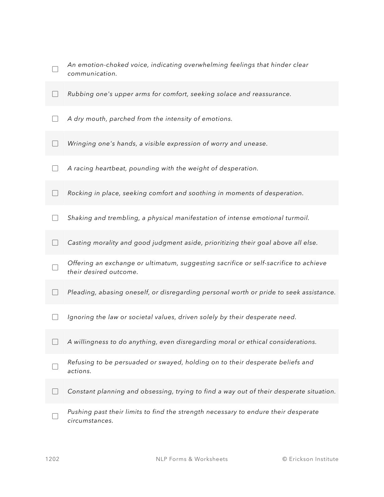 Calibrating Desperation Worksheet - Neuro Linguistic Programming 2