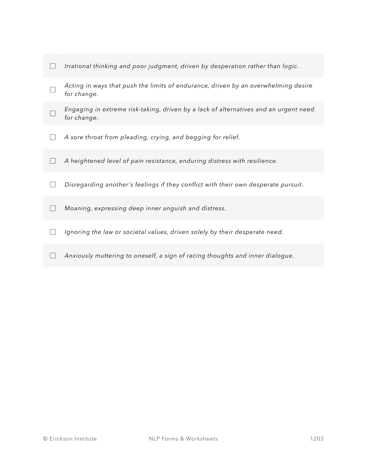 Calibrating Desperation Worksheet - Neuro Linguistic Programming 3