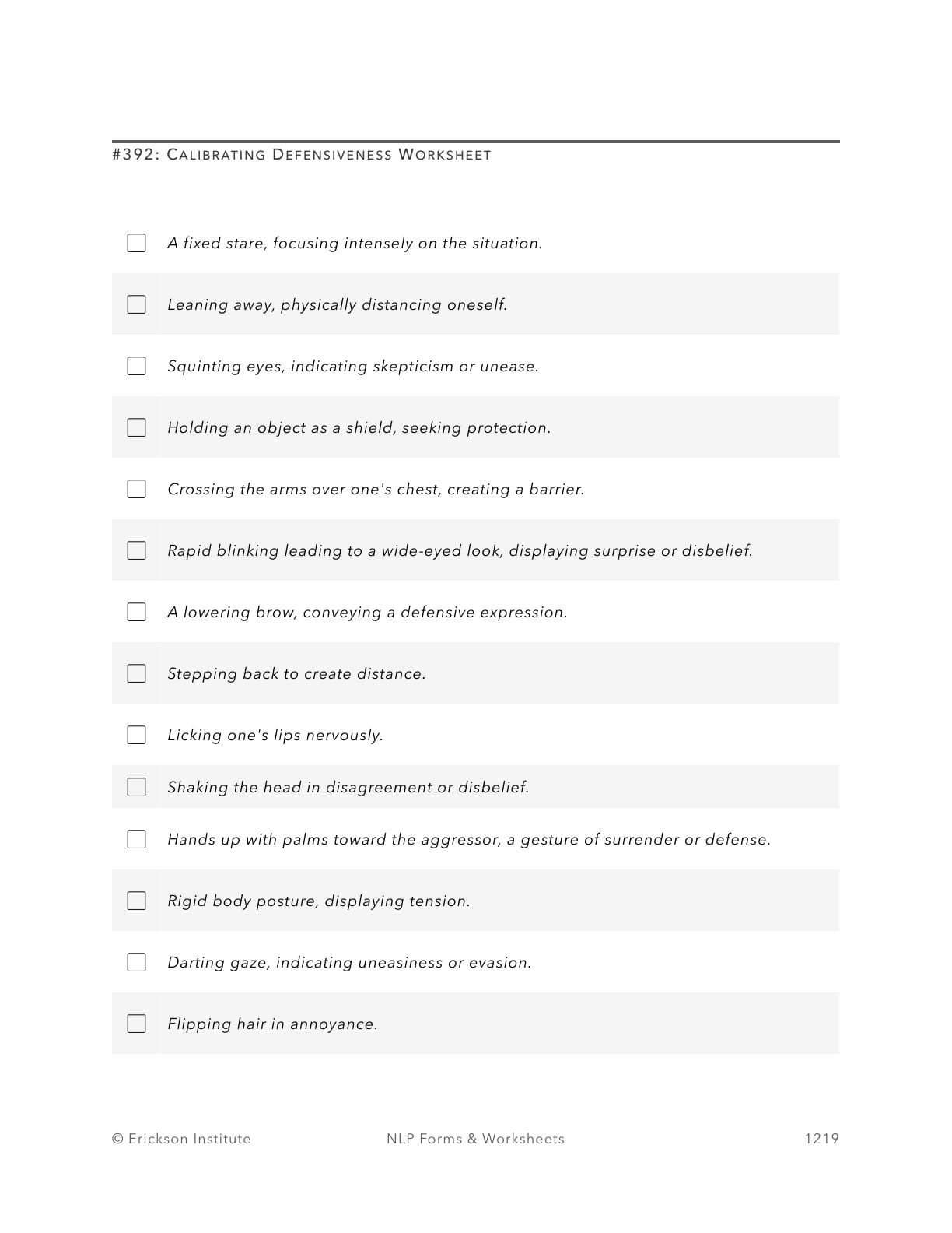 Calibrating Defensiveness Worksheet - Neuro Linguistic Programming 1
