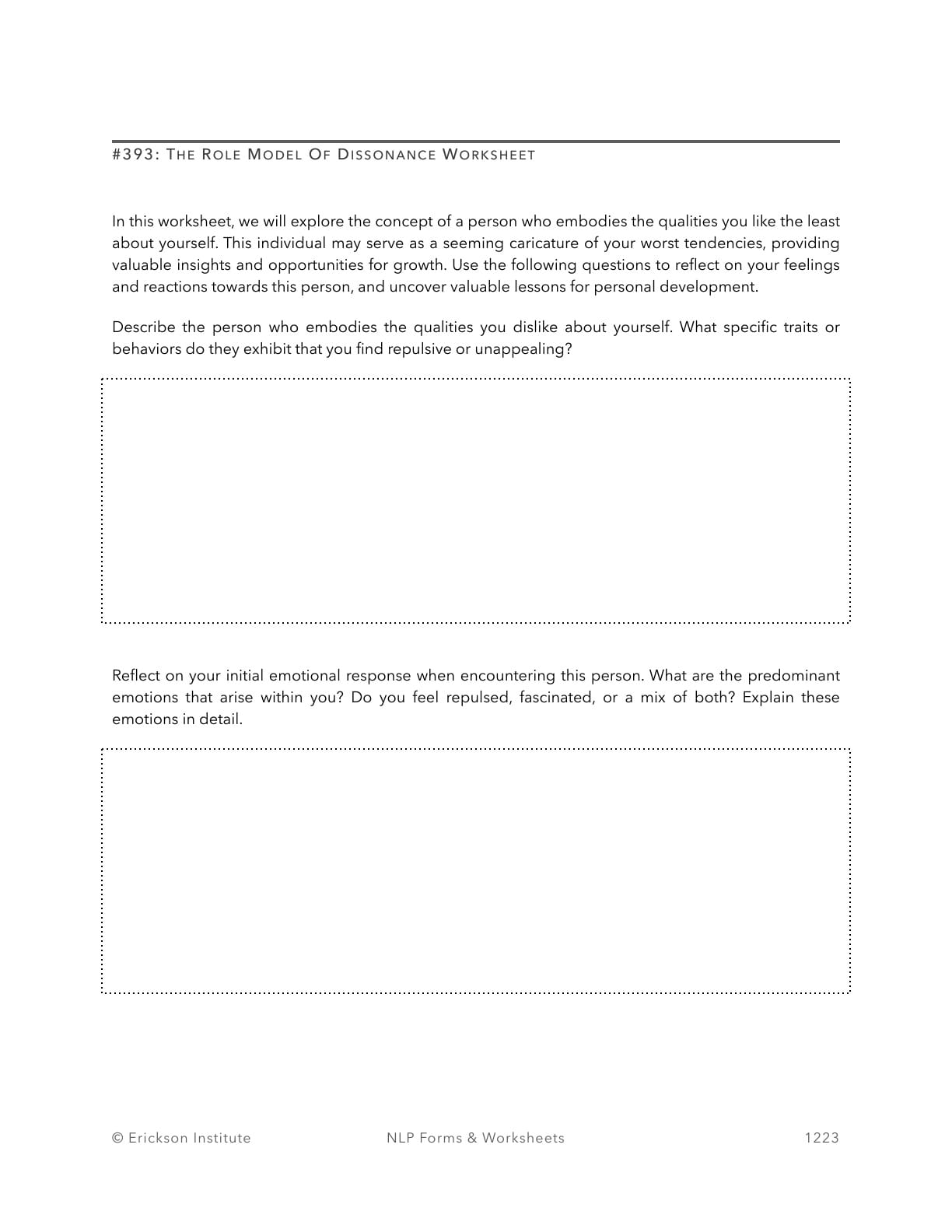 The Role Model Of Dissonance Worksheet - Neuro Linguistic Programming 1