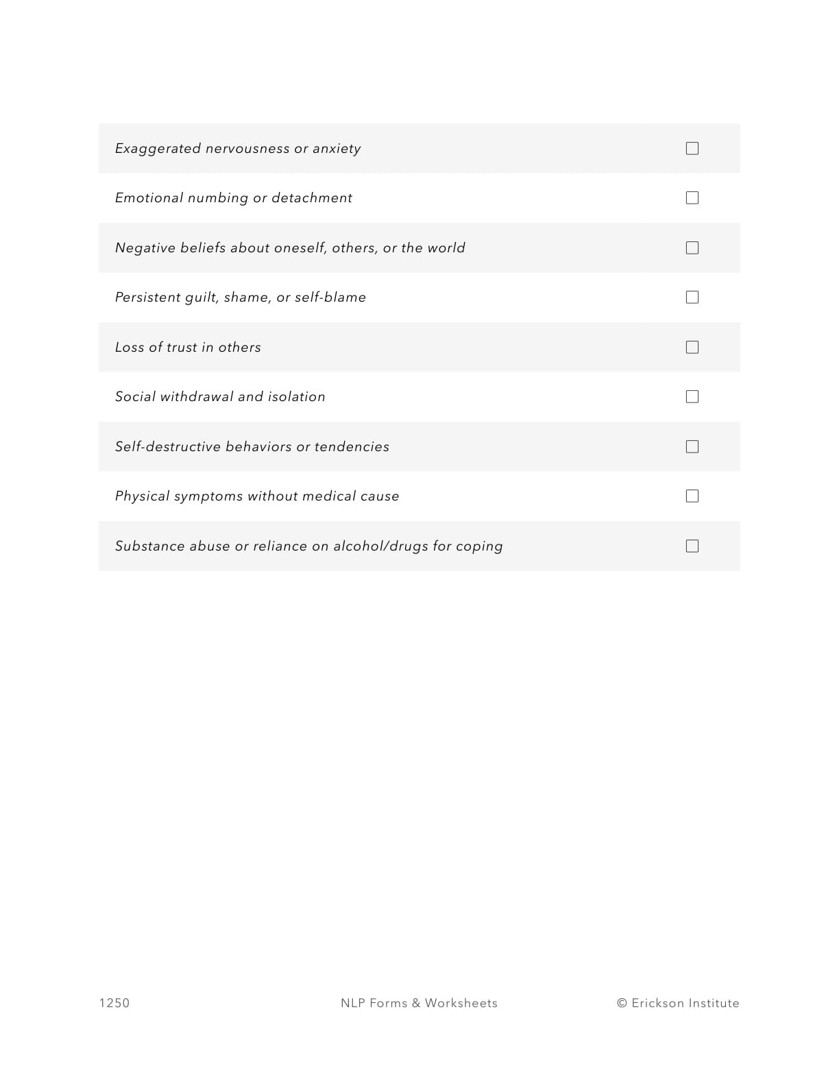 PTSD Warning Signs Worksheet - Neuro Linguistic Programming 2