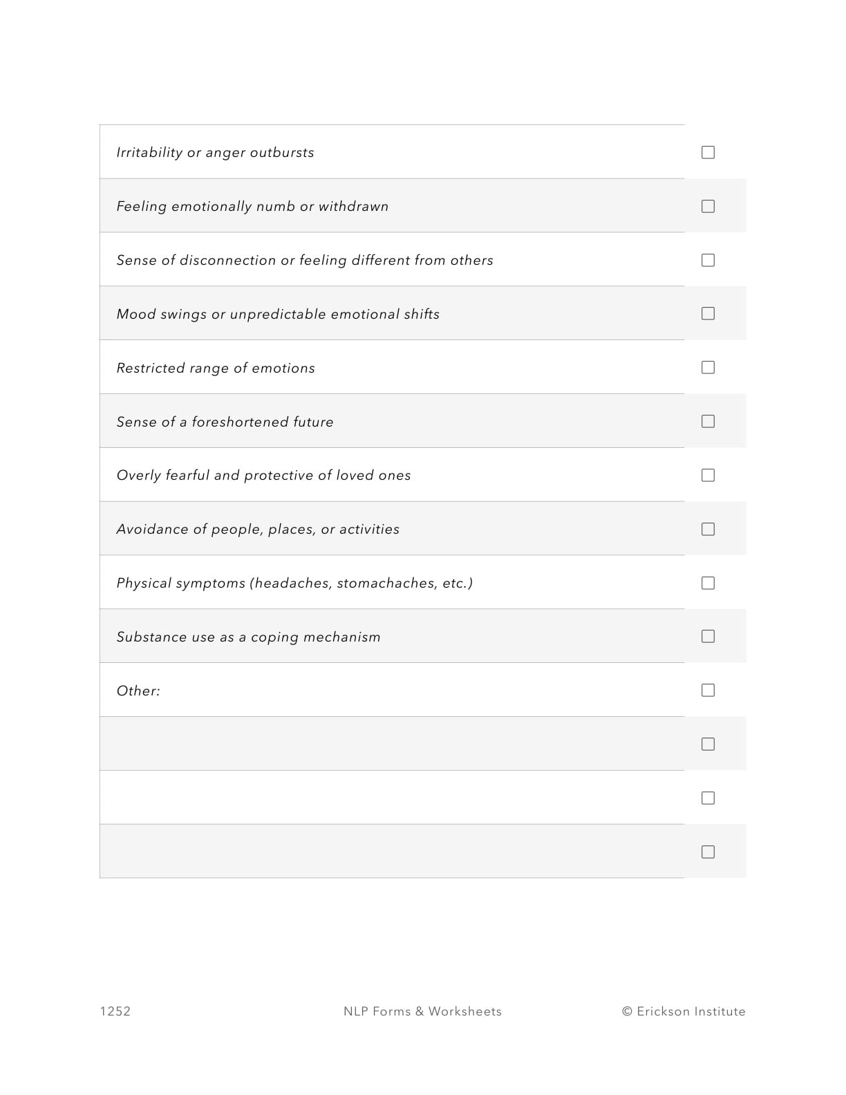 Trauma Assessment and Awareness Worksheet - Neuro Linguistic Programming 2