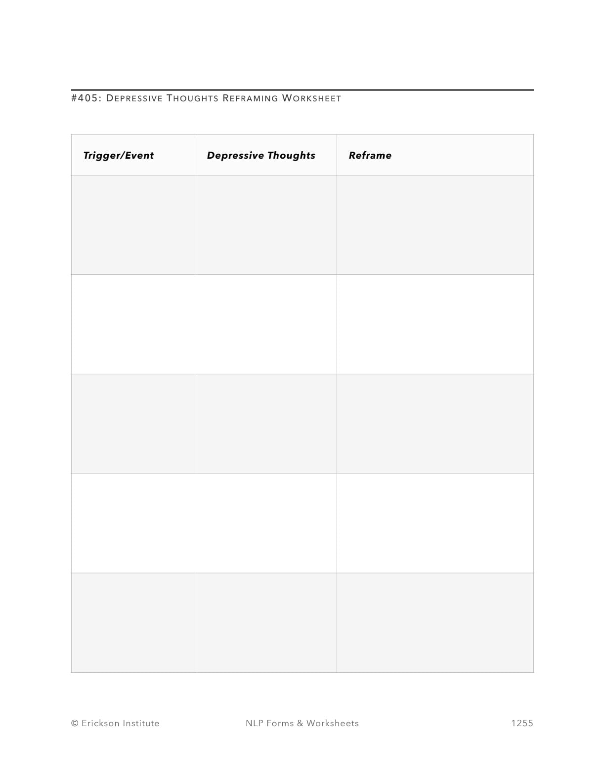 Depressive Thoughts Reframing Worksheet (Examples) - Neuro Linguistic Programming 1