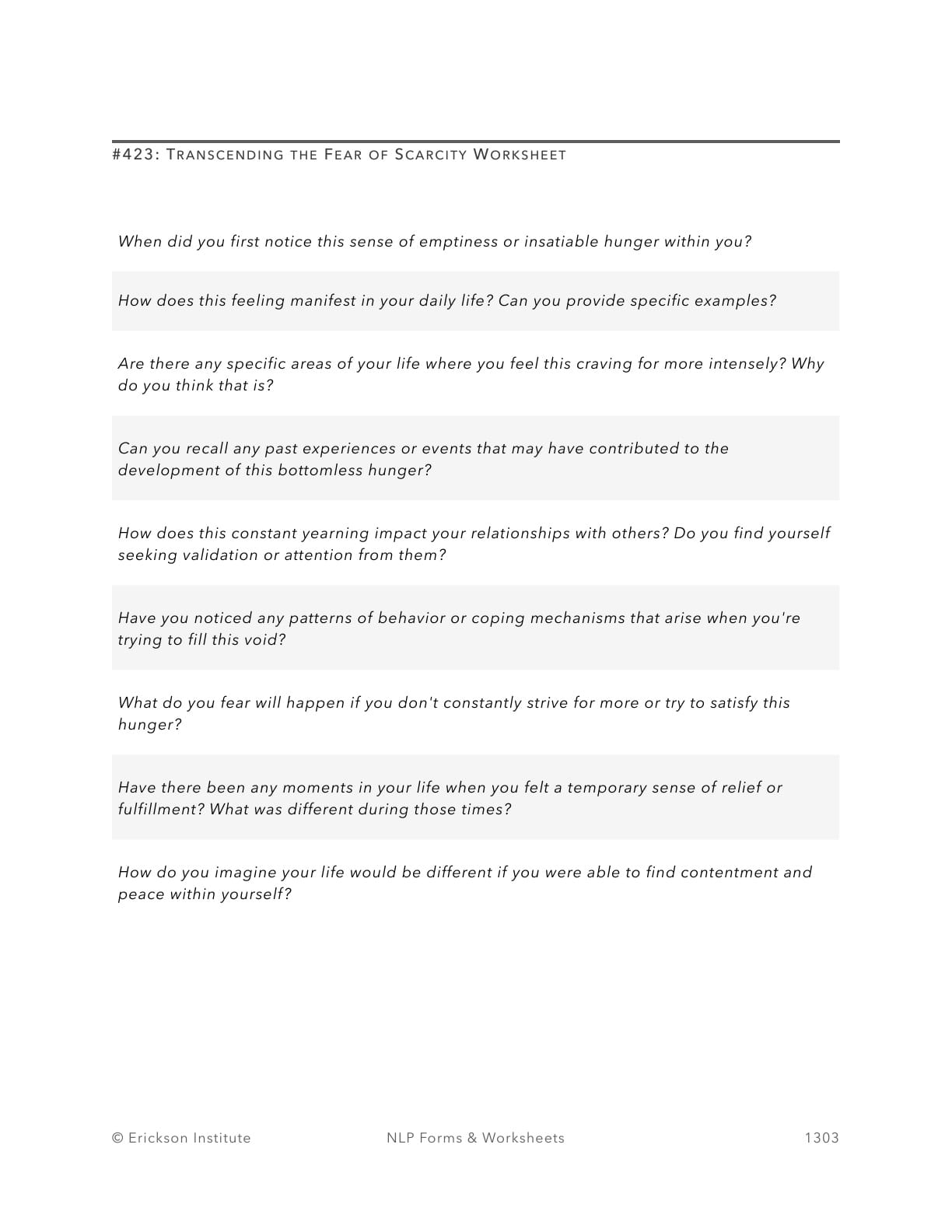 Transcending the Fear of Scarcity Worksheet - Neuro Linguistic Programming 1