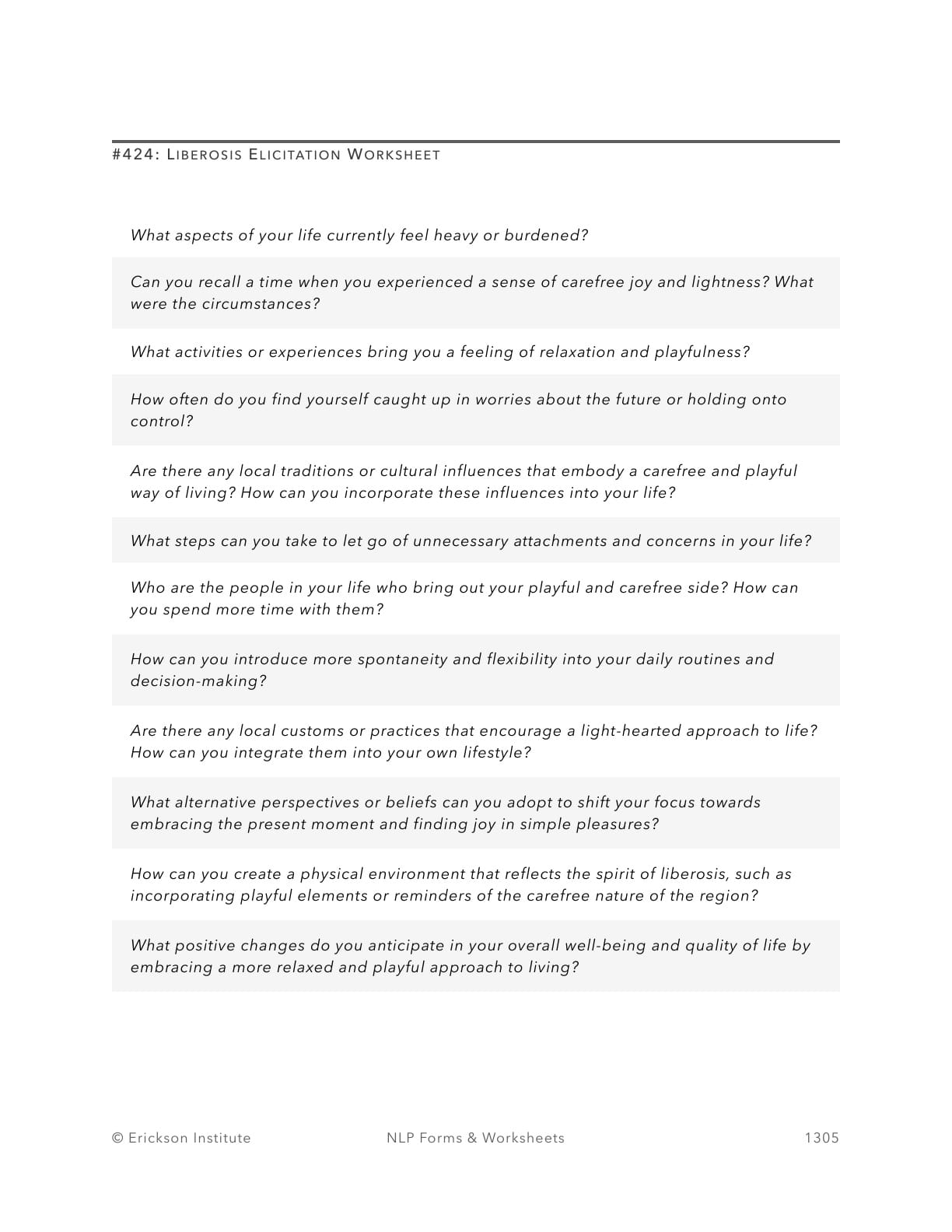 Liberosis Elicitation Worksheet - Neuro Linguistic Programming 1
