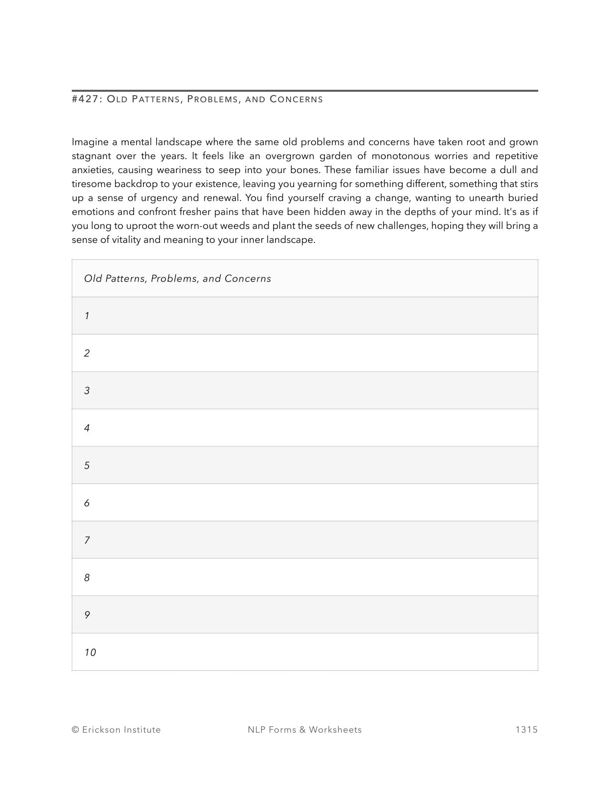 Old Patterns, Problems, and Concerns - Neuro Linguistic Programming 1