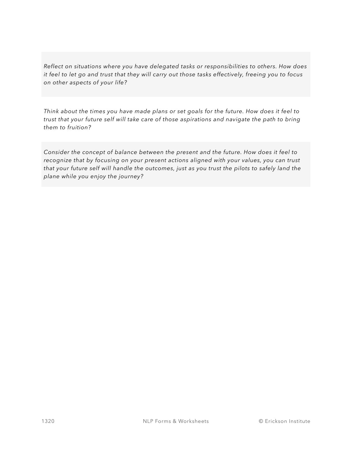 Trusting The Future Worksheet - Neuro Linguistic Programming 2