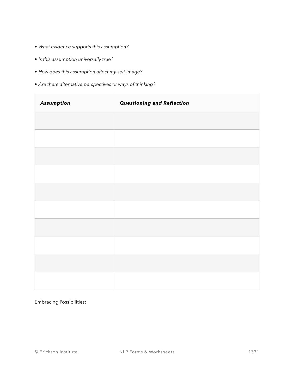 Stepping Into Different Roles Worksheet - Neuro Linguistic Programming 3