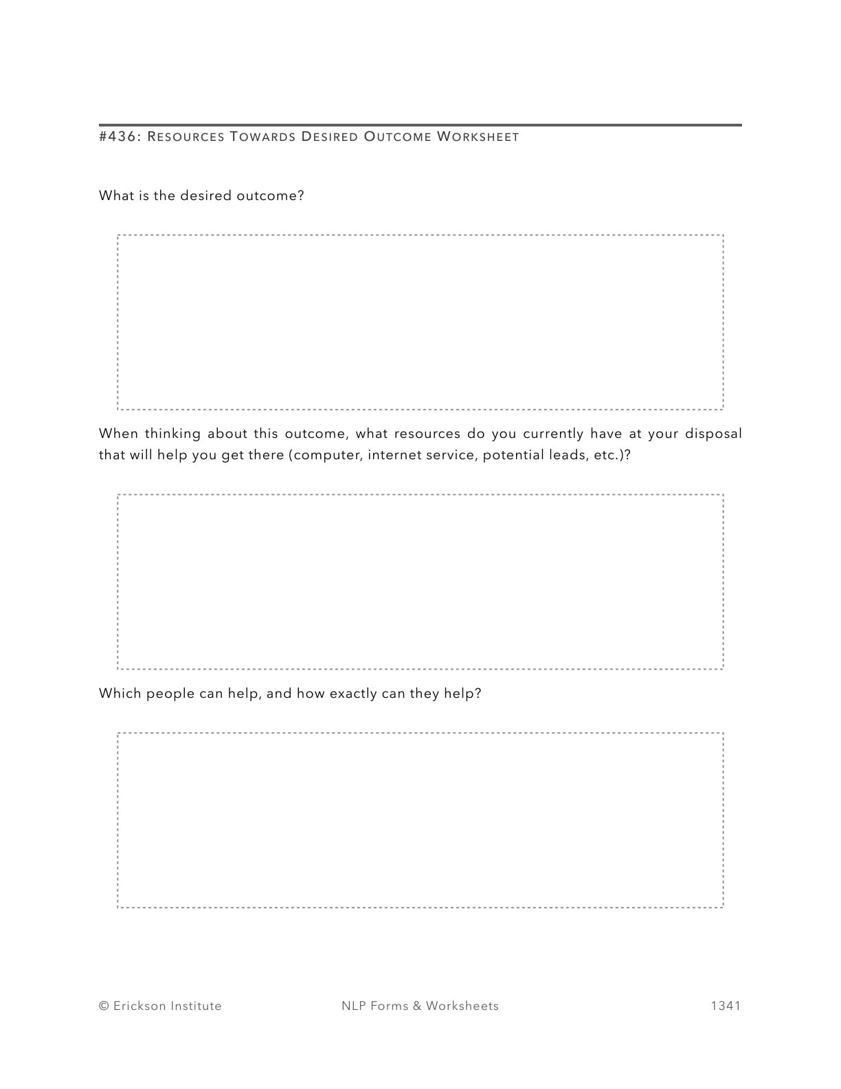 Resources Towards Desired Outcome Worksheet - Neuro Linguistic Programming 1