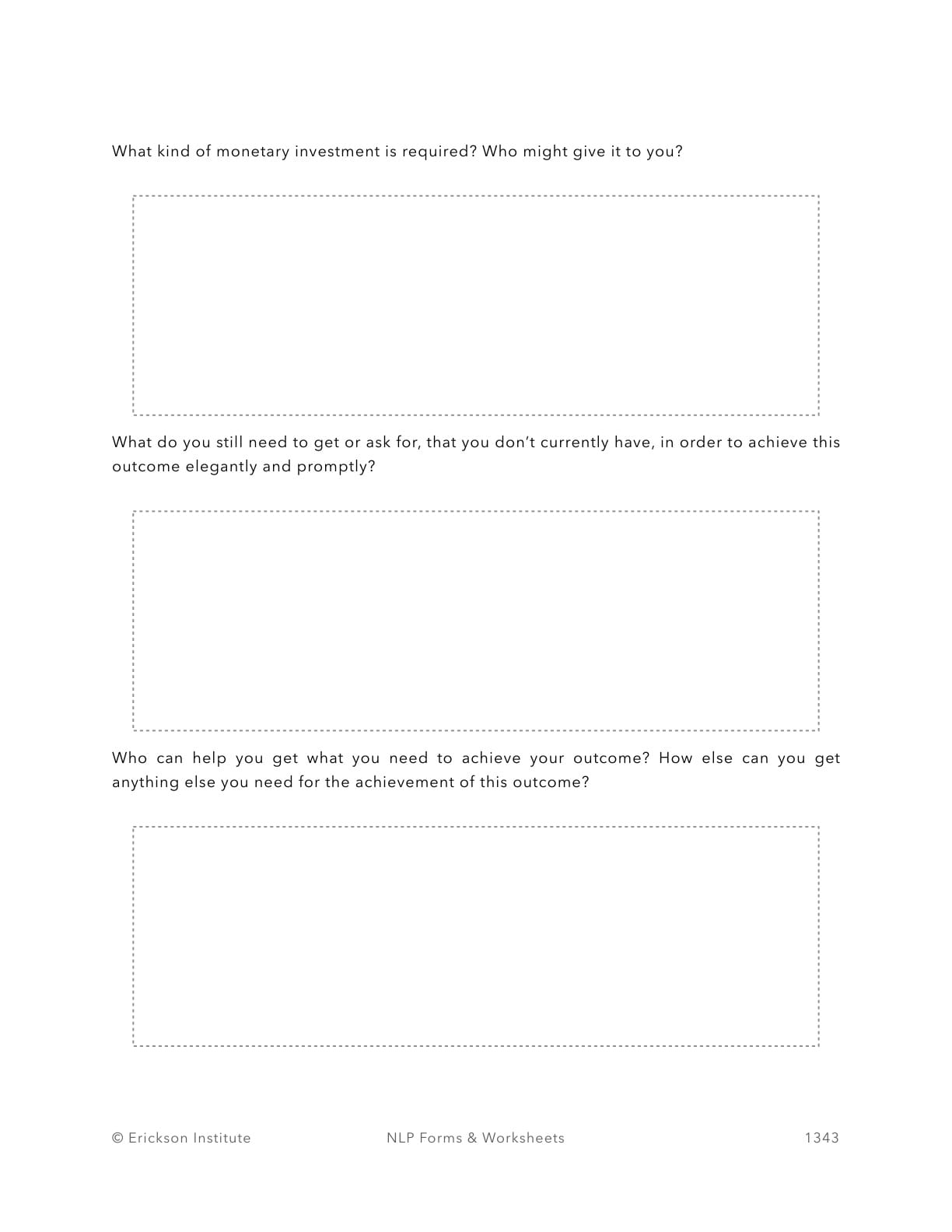 Resources Towards Desired Outcome Worksheet - Neuro Linguistic Programming 3