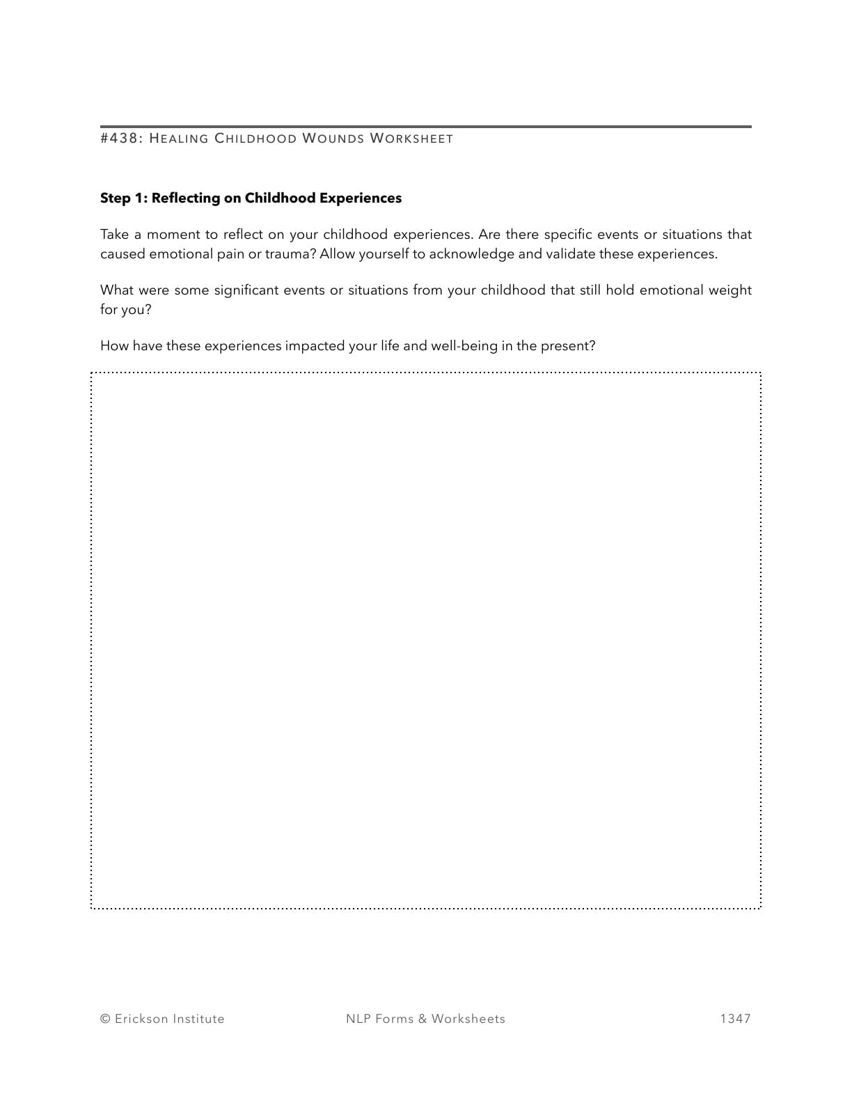 Healing Childhood Wounds Worksheet - Neuro Linguistic Programming 1